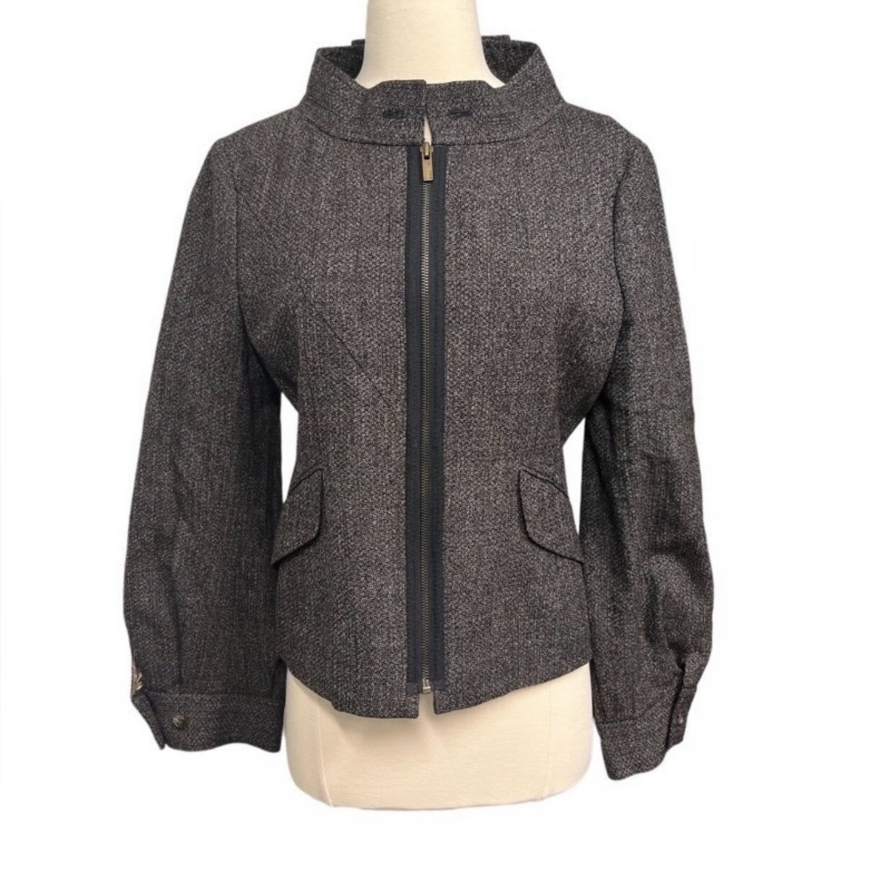 Brown Wool Tweed BCBG Maxazria Balloon Sleeve Jacket